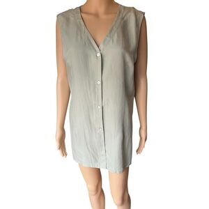 Anne Carson Sage Sleeveless Button-Down 100% Silk Tunic Length Top Size L